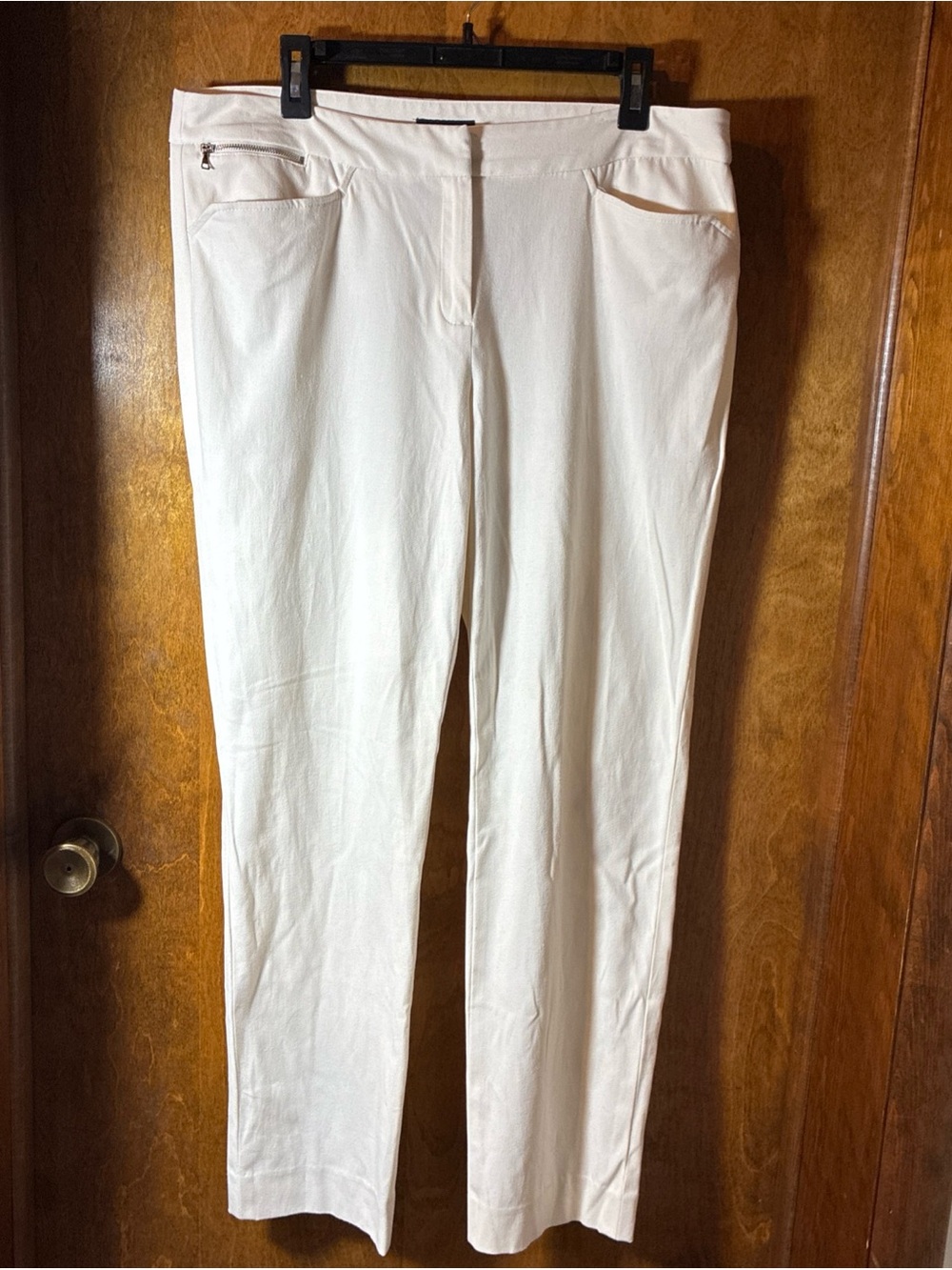 Jones New York Straight Leg Flat Front Stretch Dress Pant Sz 12 Ivory Preppy